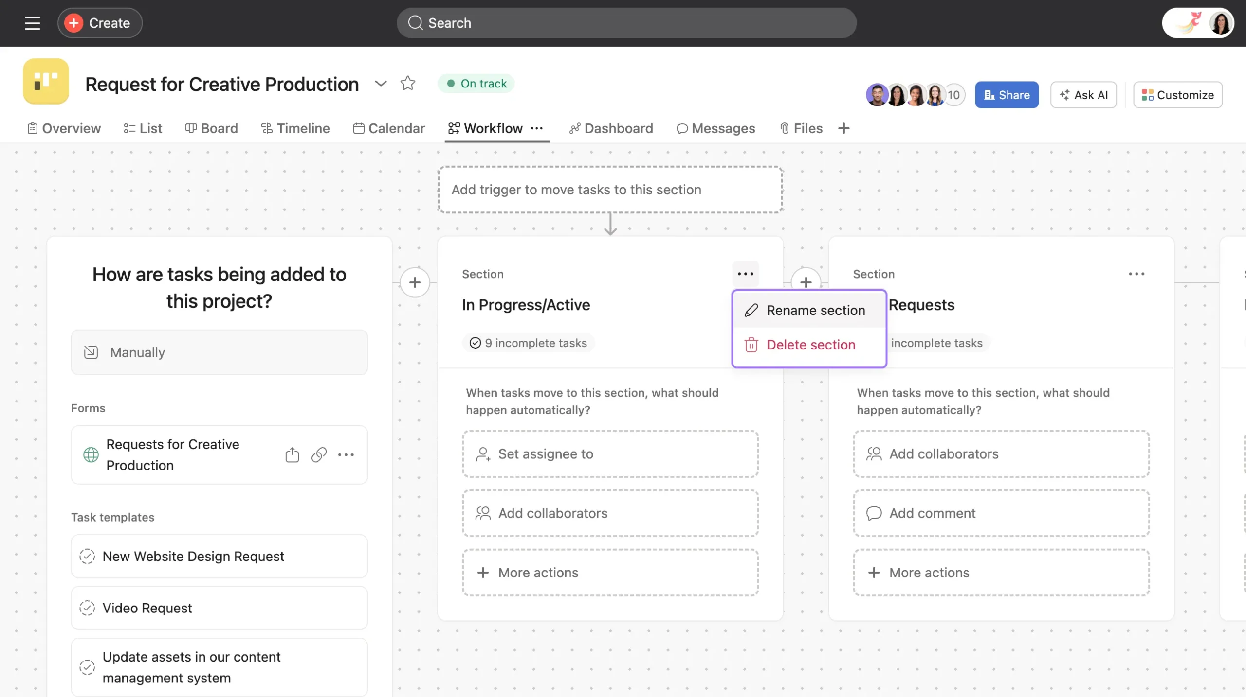 Automatización de flujos de trabajo en Asana español