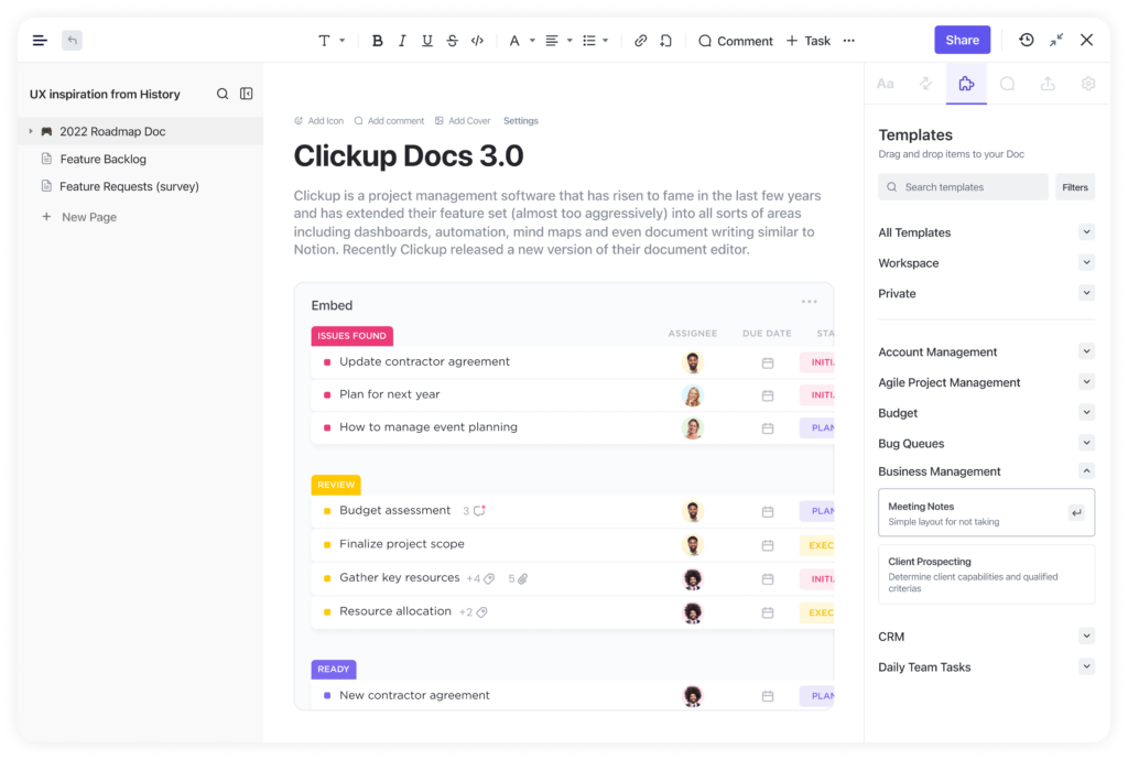 Gestión de documentos nativos y wikis dentro de ClickUp