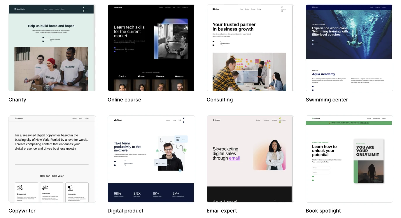 Constructor de landing pages en MailerLite español