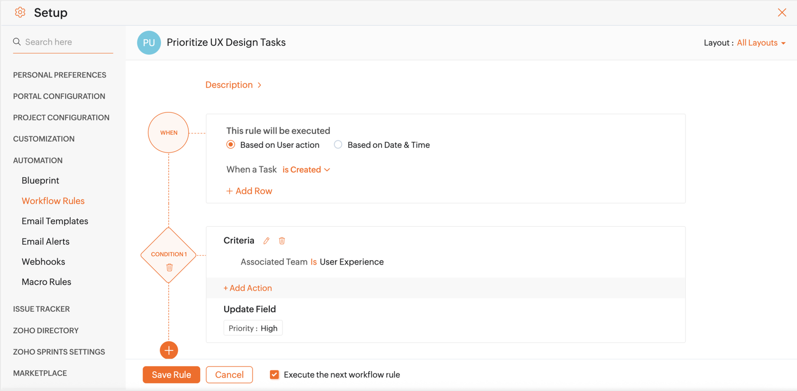 Reglas de automatización de ventas en Zoho CRM